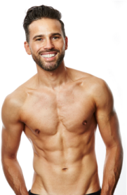 a man with no shirt is posing for the camera