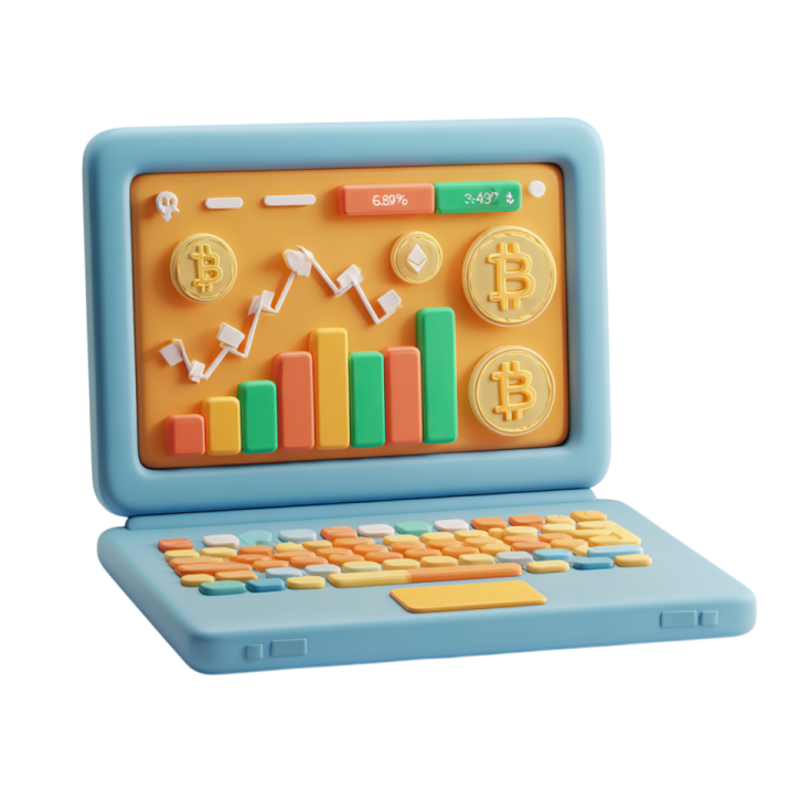 a toy laptop with a bunch of coins on it