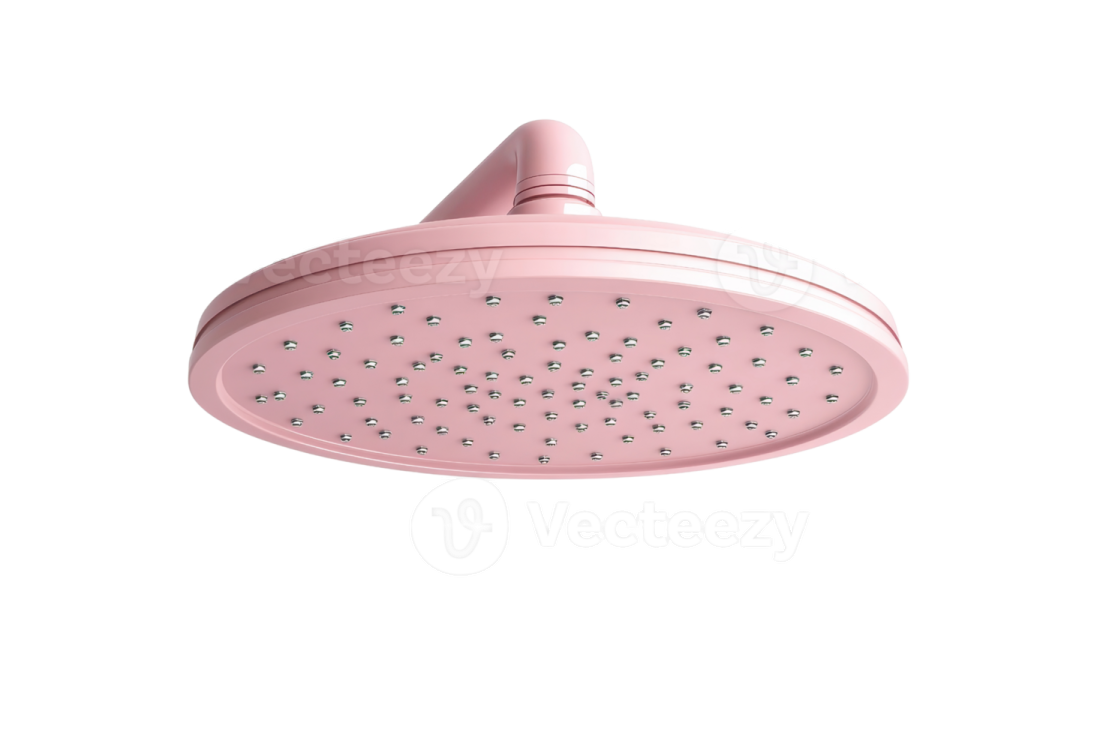 a pink shower head on a white background