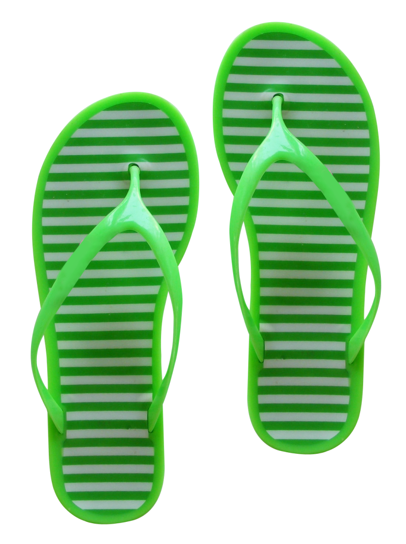 a pair of green and white flip flops