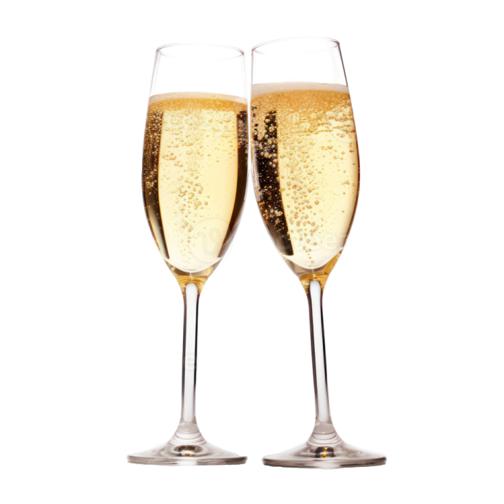 two glasses of champagne on a white background