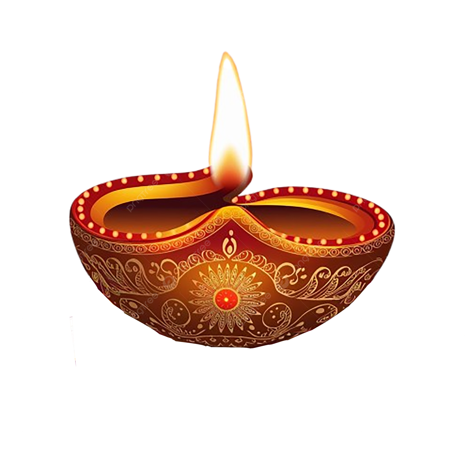 a lit oil lamp on a white background