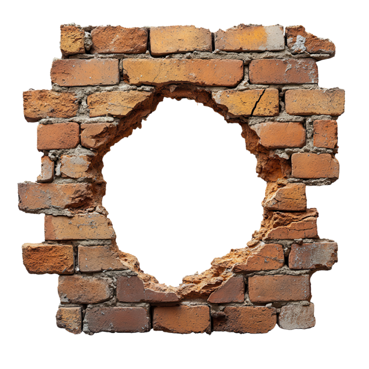 an old brick wall with a hole in it