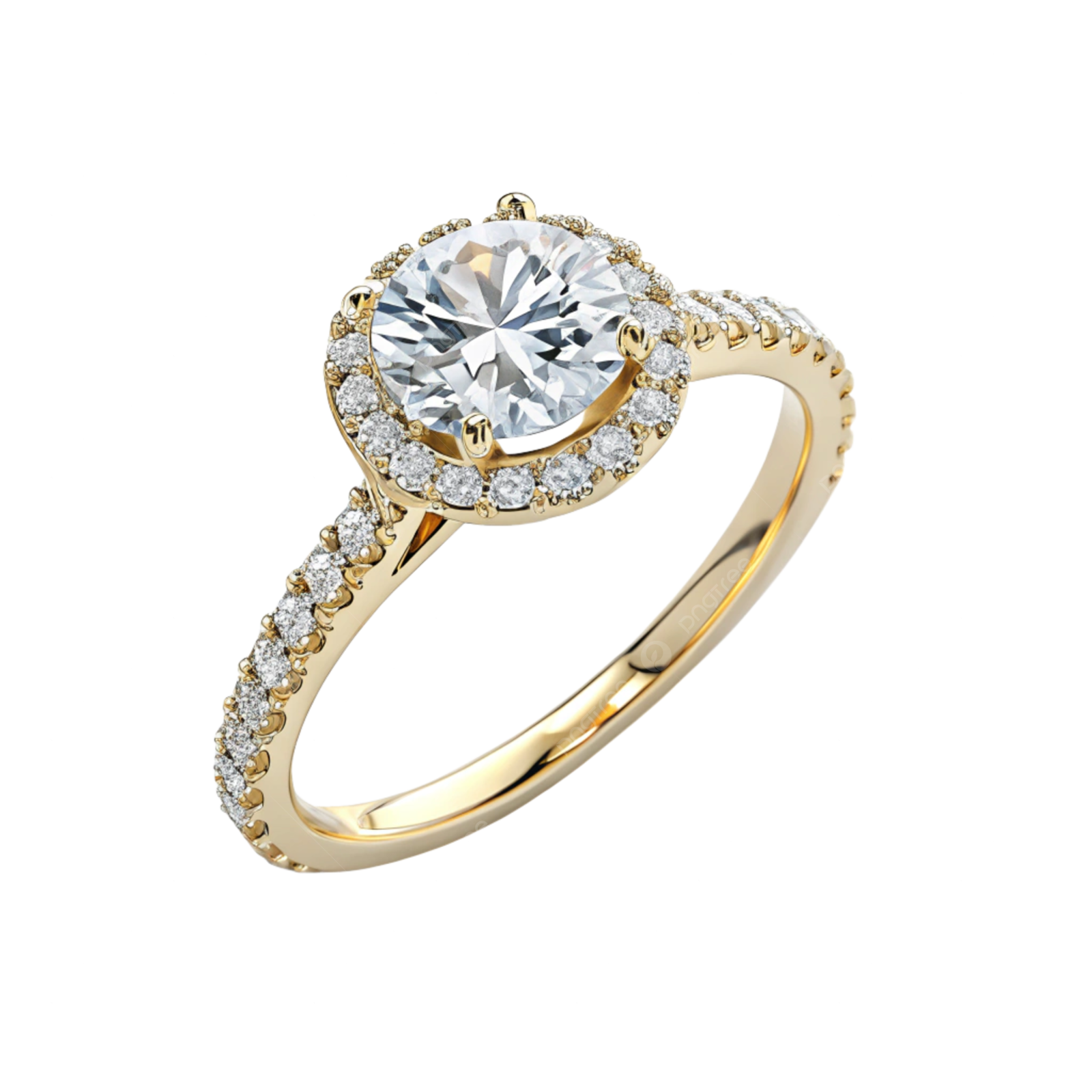 a yellow gold engagement ring with diamonds