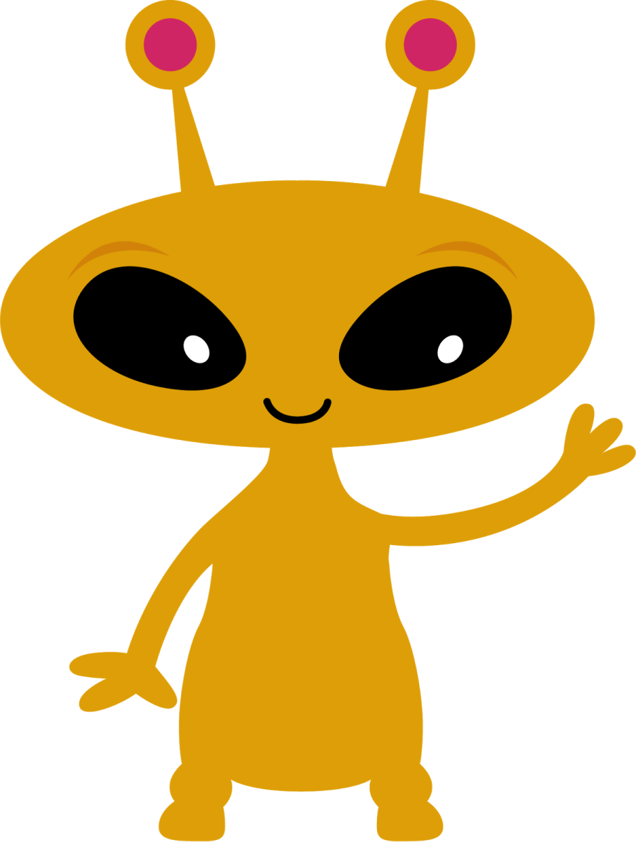 an illustration of a yellow alien with big eyes