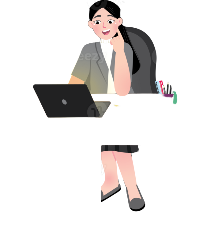 a woman sitting at her desk with a laptop