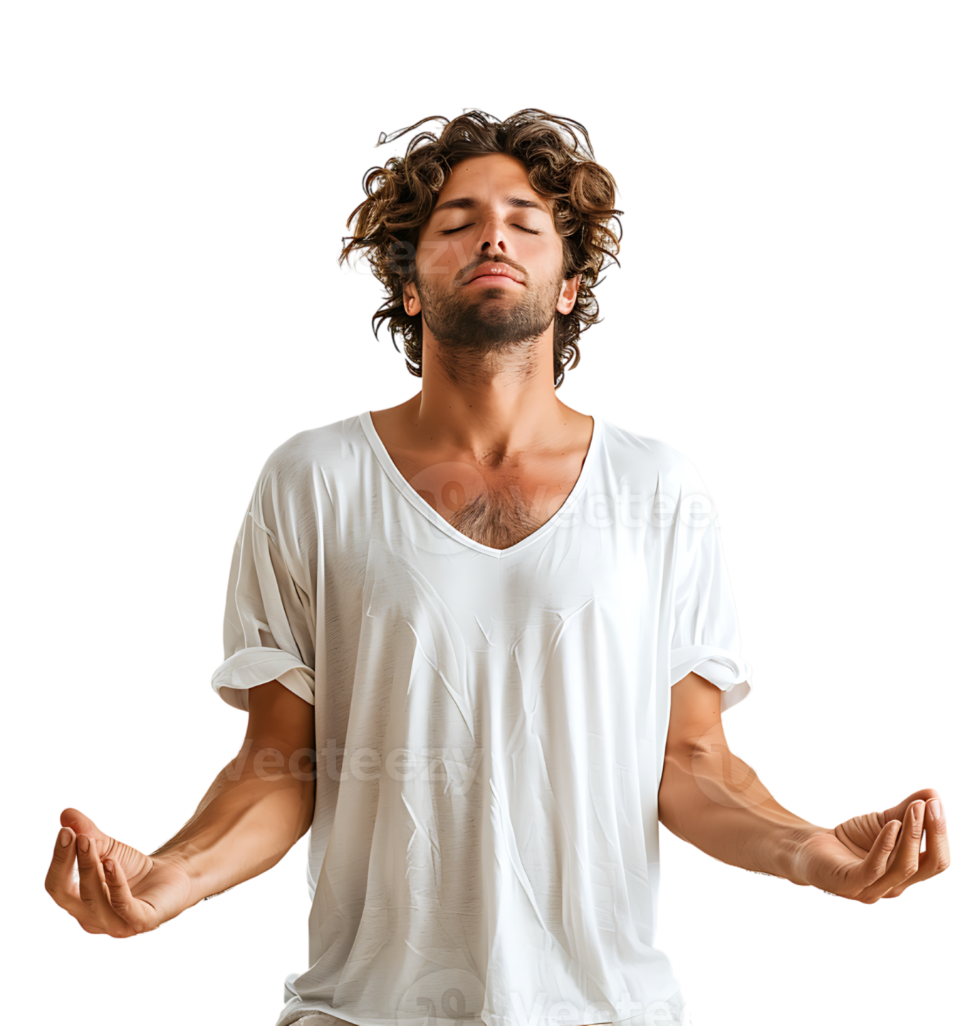 a man in a white shirt is doing yoga