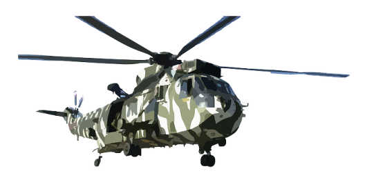 a military helicopter flying through the air