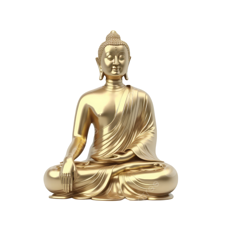 a golden buddha statue on a white background