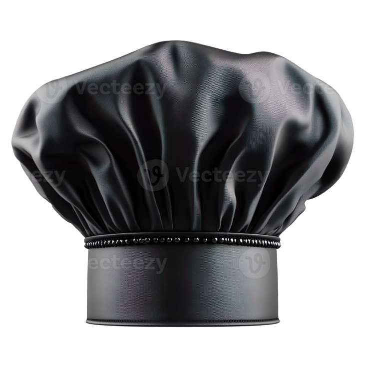 a black chef hat on a white background