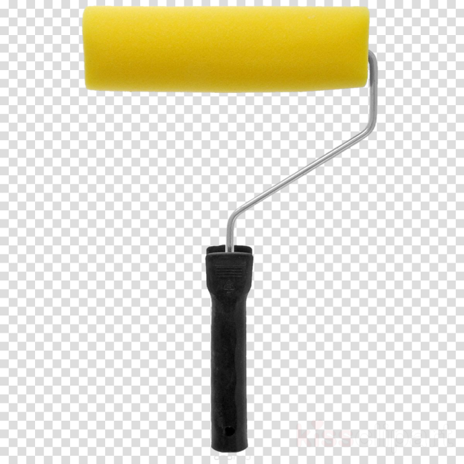 a yellow paint roller on a white background