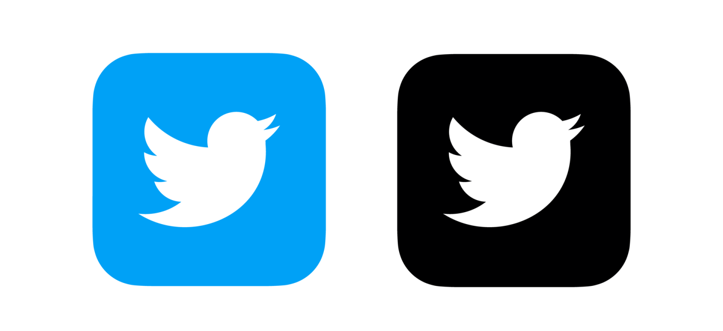 two twitter logos, one black and one blue