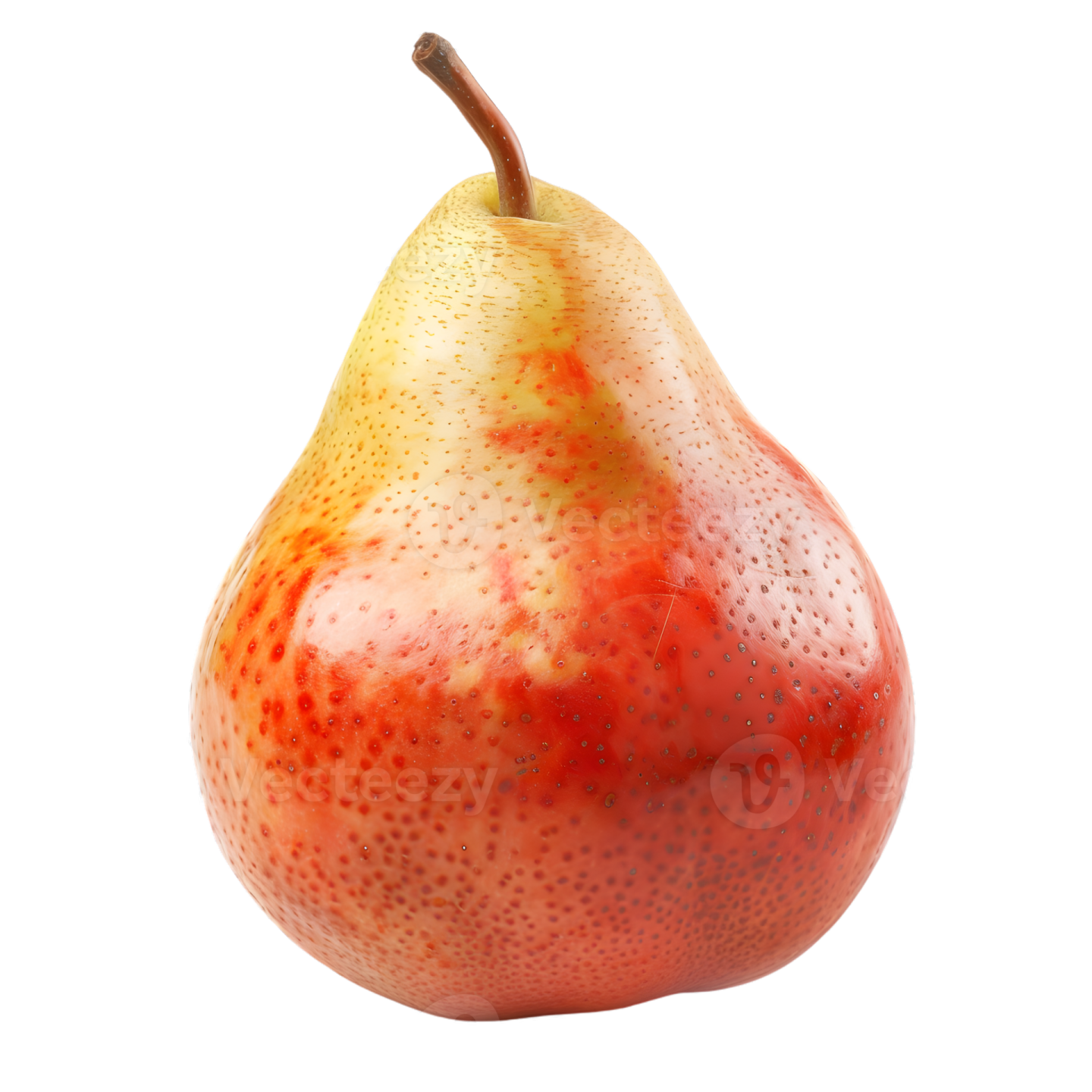 a red and yellow pear on a white background