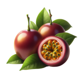 poo fruit with green leaves on white background