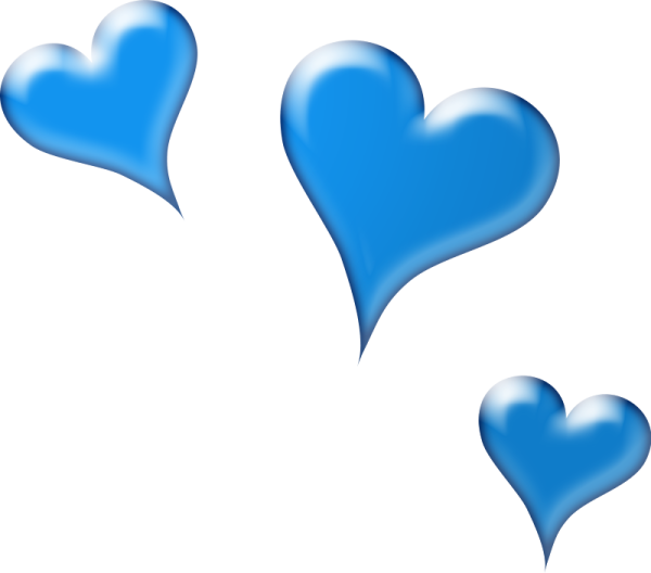 three blue hearts on white background