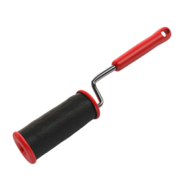 a red handle on a white background