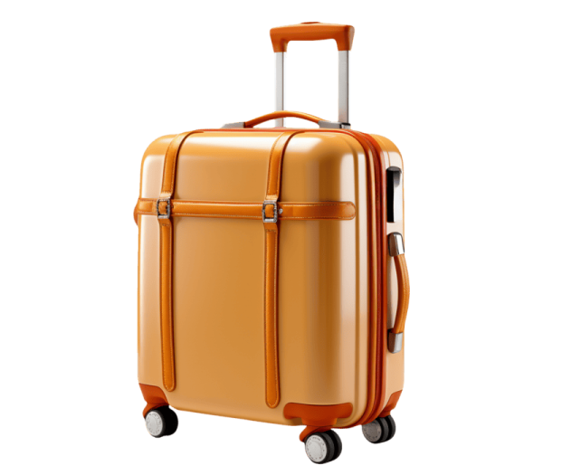 an orange suitcase with wheels