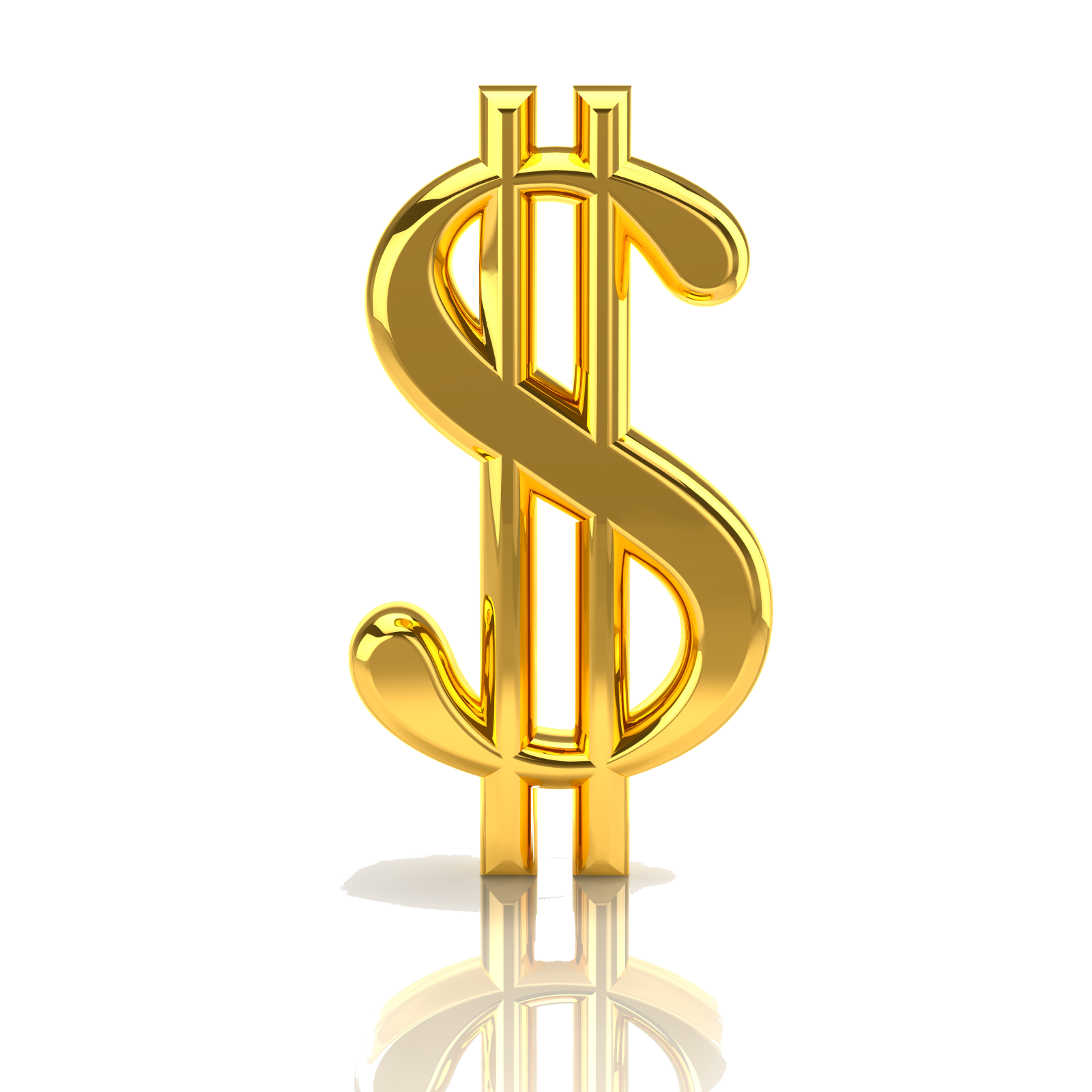 a golden dollar sign on a white background