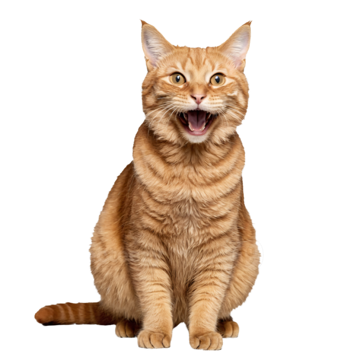 an orange cat with its mouth open