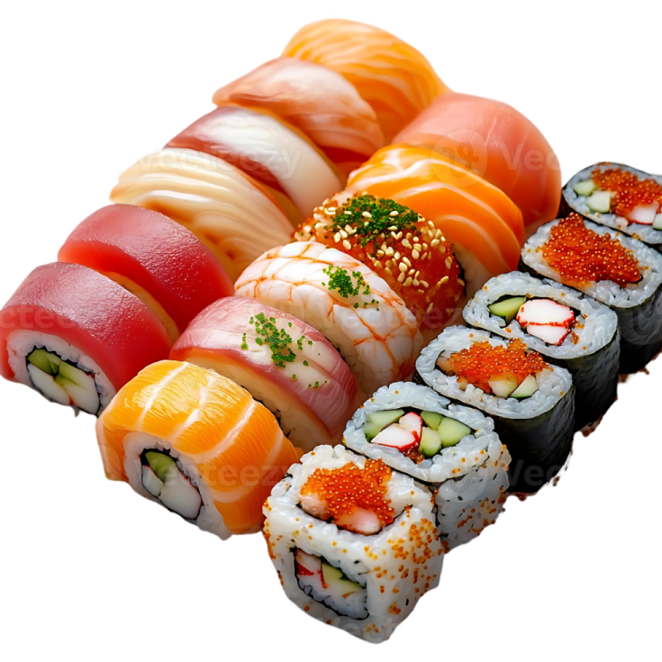 a variety of sui rolls on a white background