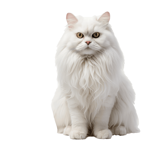 a white cat sitting down looking at the camera
