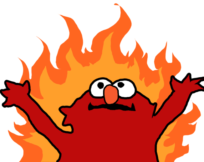a cartoon fire with an angry face on it