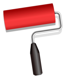 a red paint roller on a white background