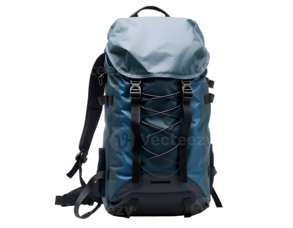a blue backpack on a white background