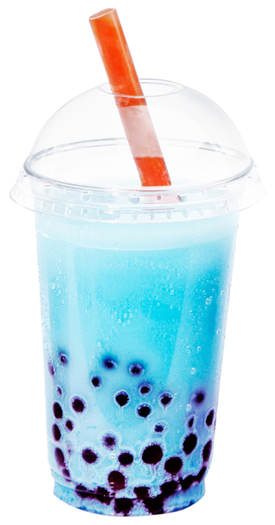 a blue drink in a plastic cup with a straw