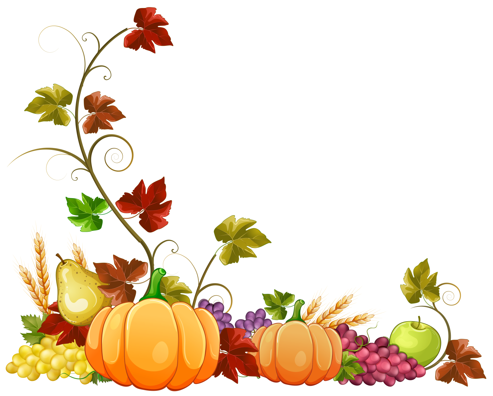 an autumn border with pumpkins, grapes and leaves