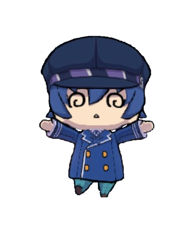 a drawing of a person in a blue coat and hat