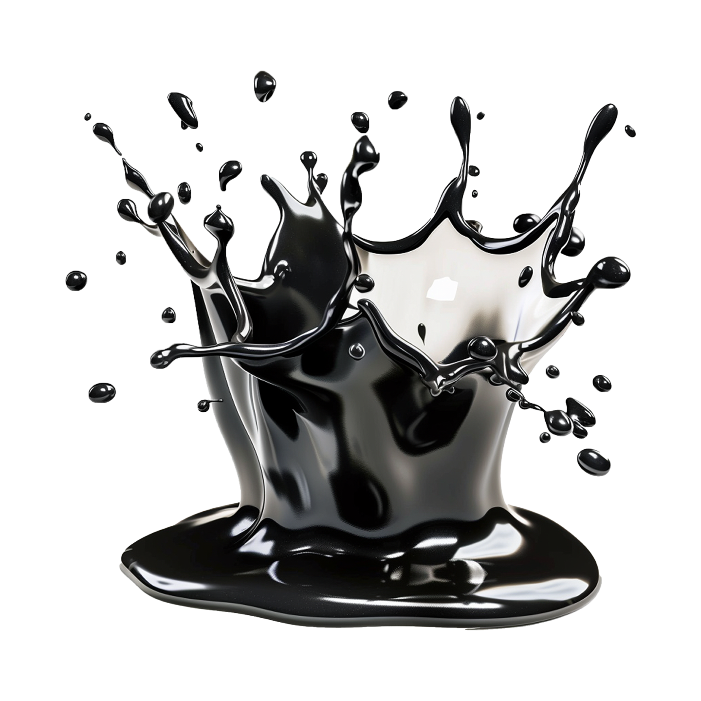 a splash of black liquid on a white background