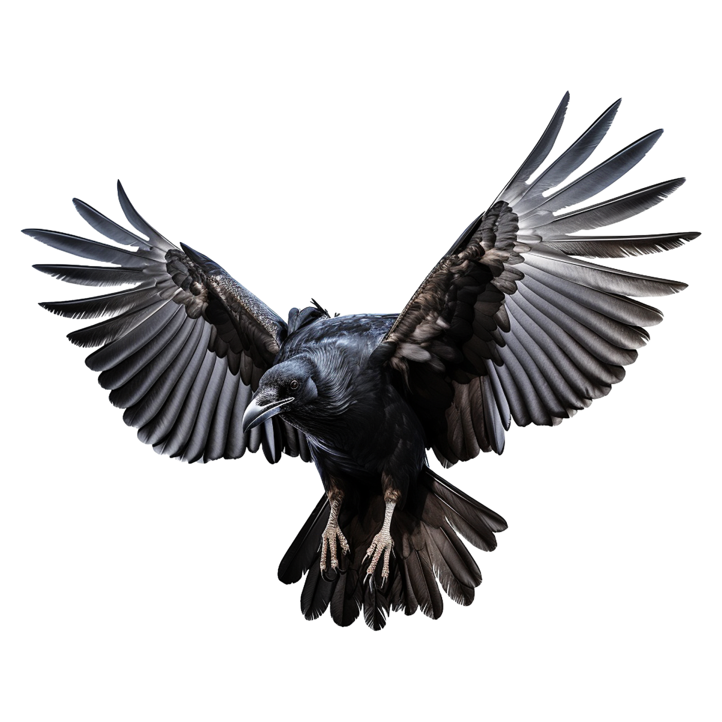 a black bird with its wings spread out