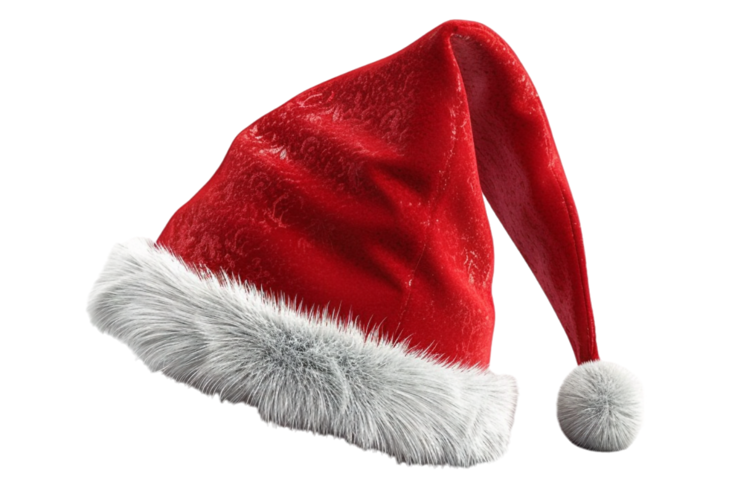 a red santa hat with white fur on it