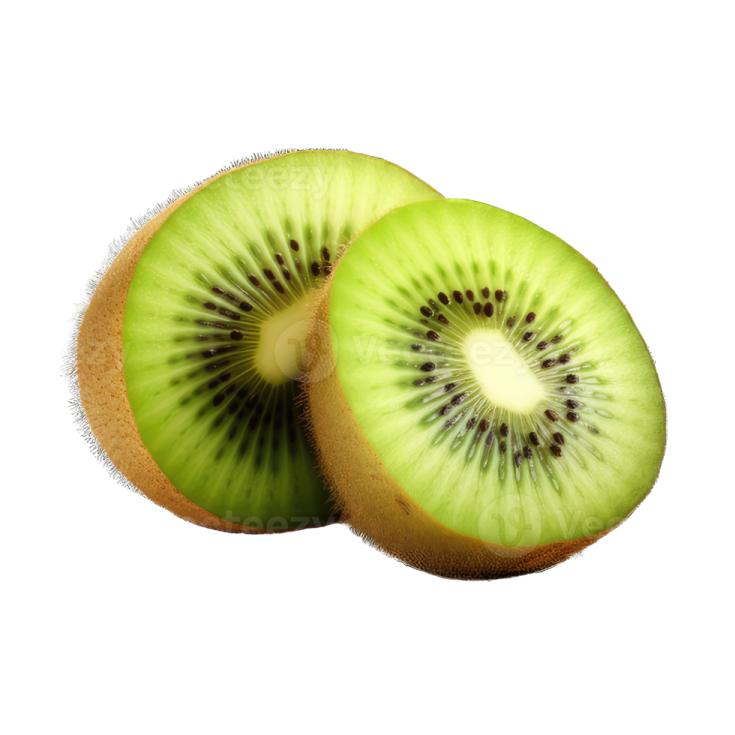 two kiwis cut in half on a white background