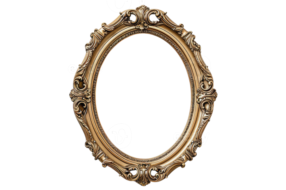 a gold oval frame on a white background