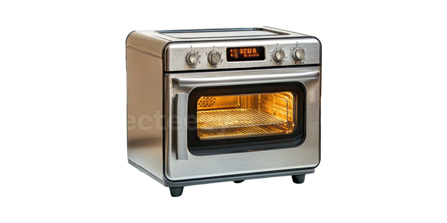 an oven with the door open on a white background