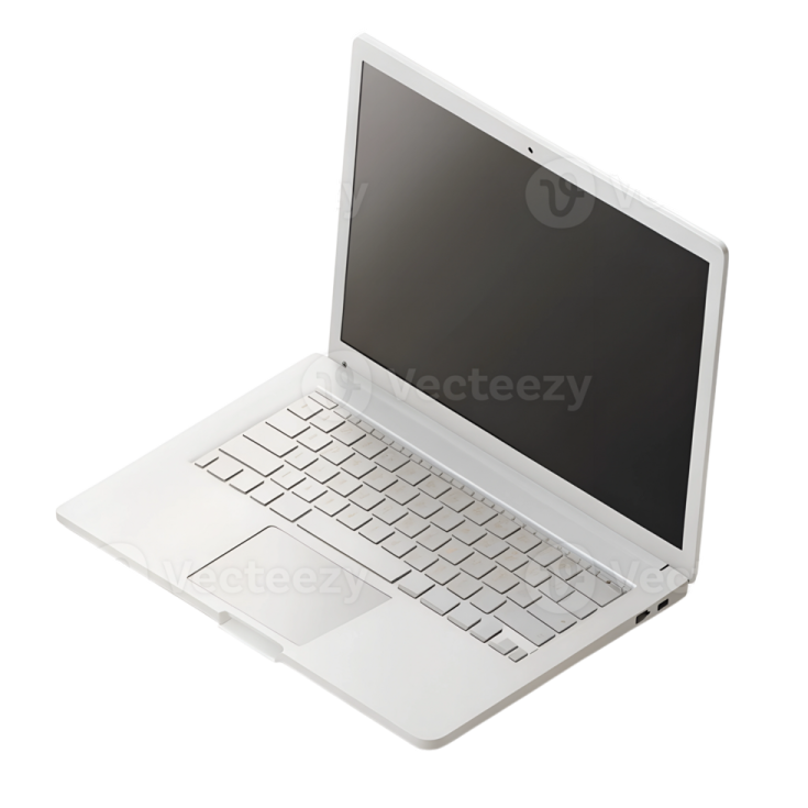 an open laptop computer on a white background