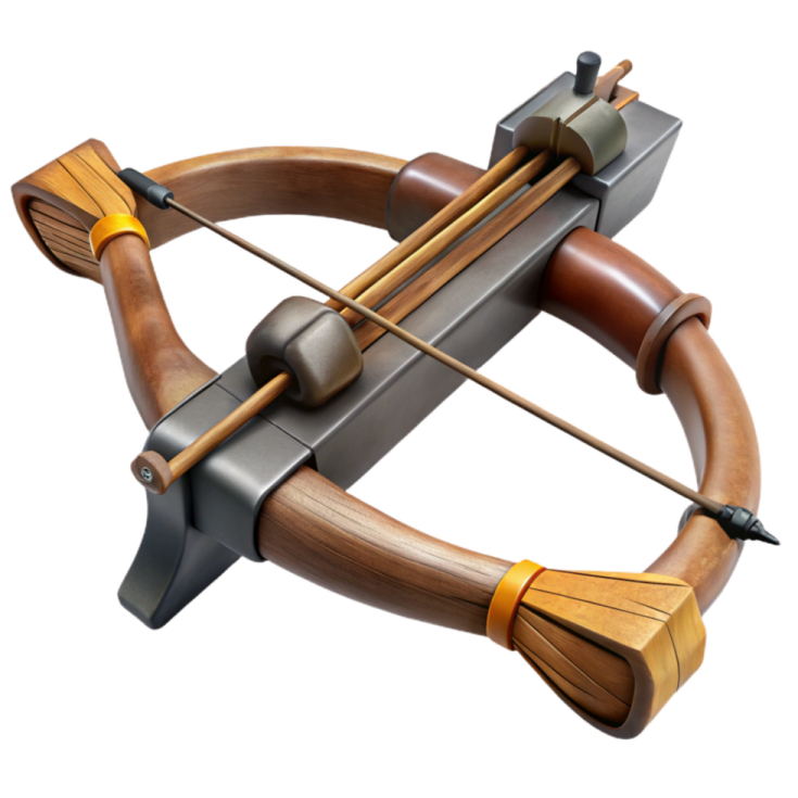 a wooden bow with two arrows on it