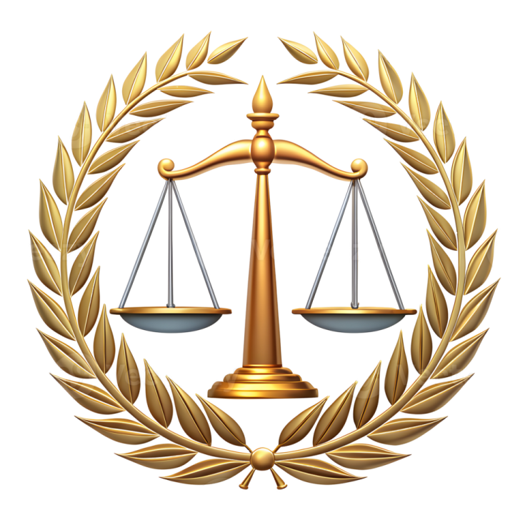 the scales of justice in a laurel wreath