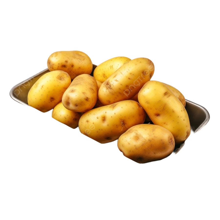 a tray of potatoes on a white background