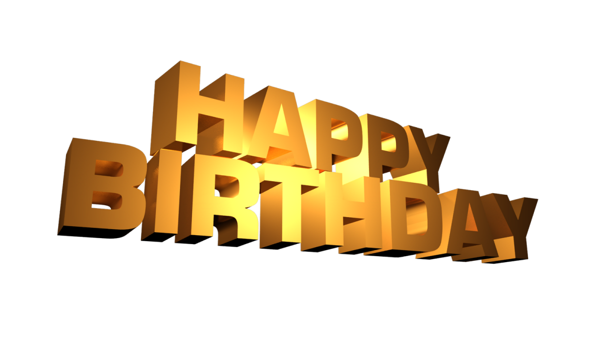 a golden happy birthday text on a white background