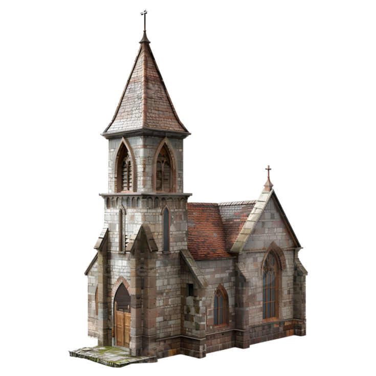 a 3d model of a church on a white background