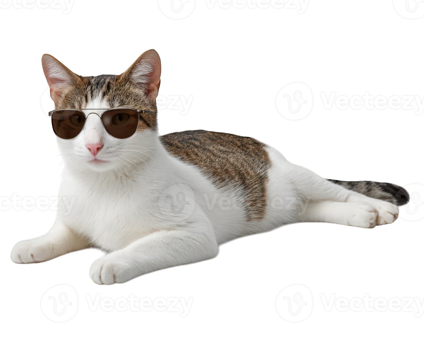 a cat wearing sunglasses laying on the floor
