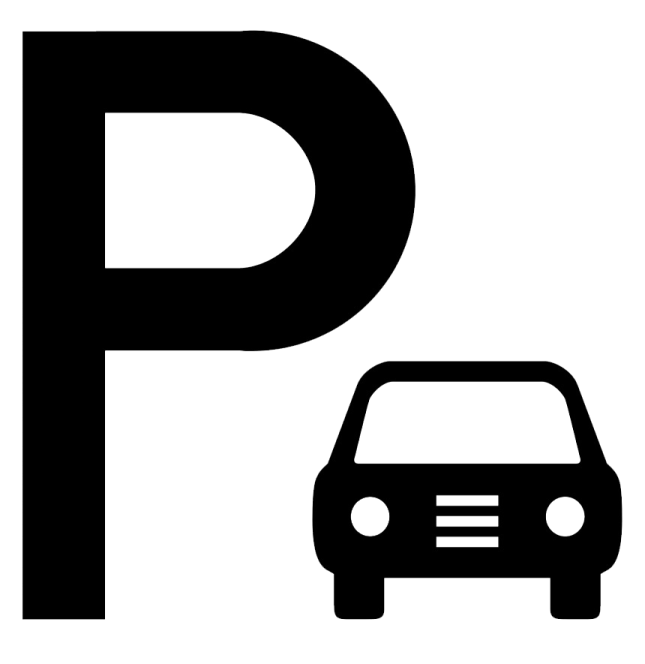 a black and white image of a parking sign