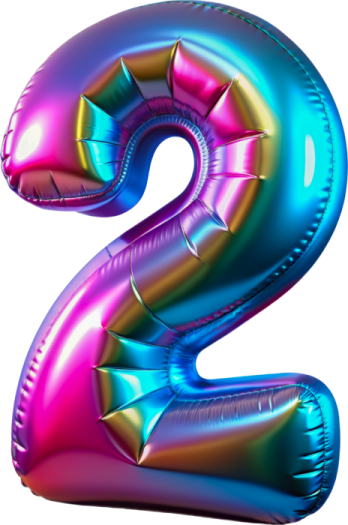 the number 2 is made out of foil balloons