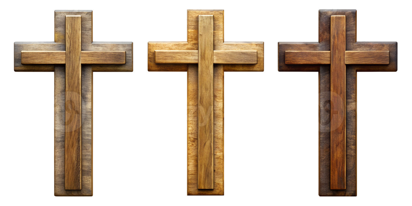 three wooden crosses on white background