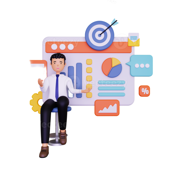a man sitting in front of a whiteboard with various icons