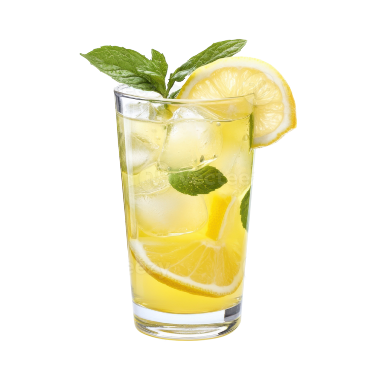 a glass filled with lemon and mint