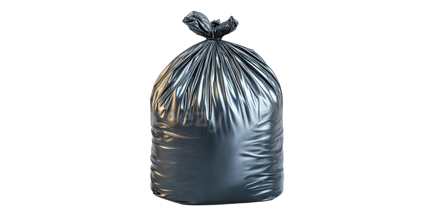 a black garbage bag on a white background